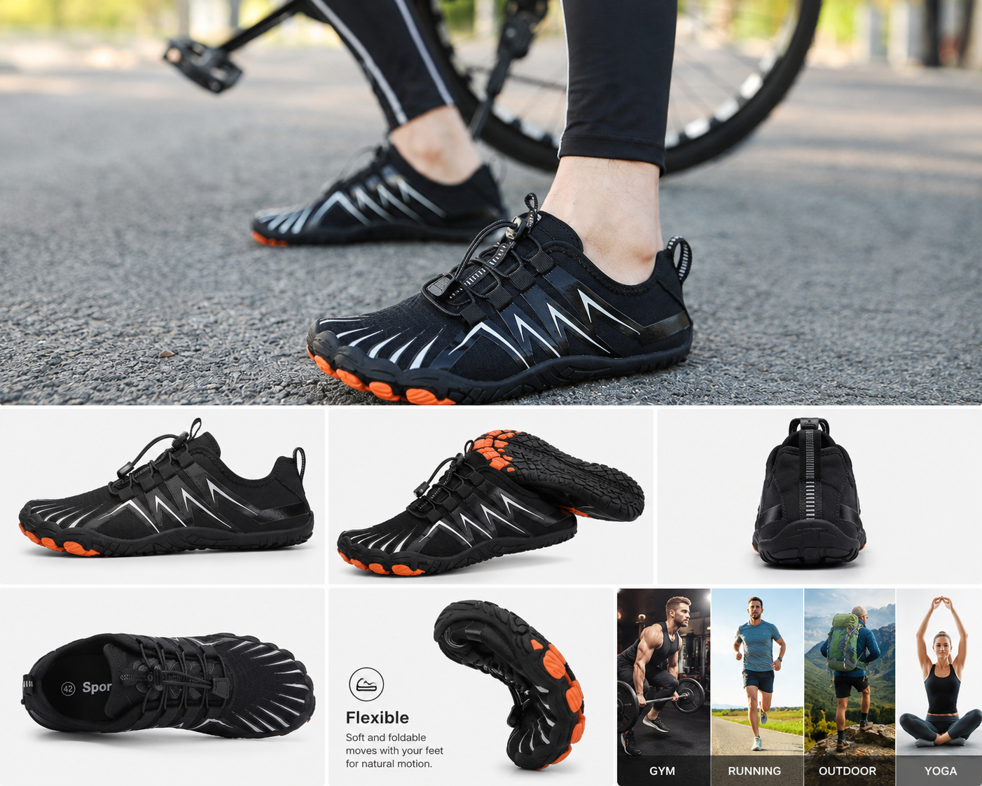 Mens Barefoot Black Slip On Trainning Shoes